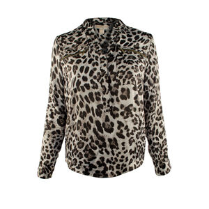 NWT Michael Kors Women's Animal Print Zipper Pocket Blouse BW XX-Small $89.5